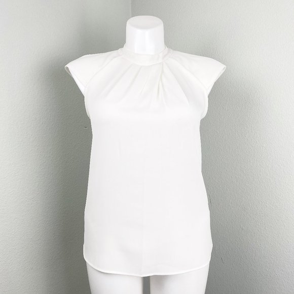 Calvin Klein Tops - CALVIN KLEIN White Mock Neck Chiffon Pleated Top M